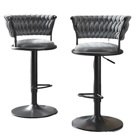 Luxury Swivel Bar Stool with Curved Woven Velvet Back and Height Adjustable Black Chromed Metal Base for Bars Salon Dining Room