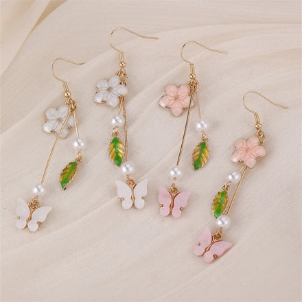 New Fashion Chinese Style Flower Metal Tassel Ear Hook Green Leaf Earring Plate butterfly Temperament Earrings for Women
