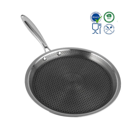 Tri Ply Stainless Steel Non Stick Honeycomb Frying Pan Skillet Induction Hybrid Stainless Steel Pancake Crepe Egg Pizza Pan