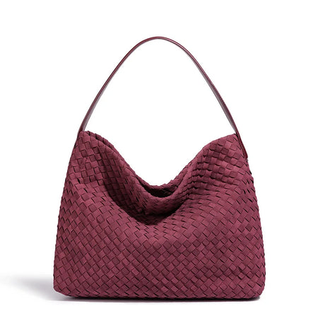 Women's Simple Large Autumn Winter Suede Tote Bags Hand-Woven Shoulder Knitted Velvet Single Handle Polyester Lining Chain