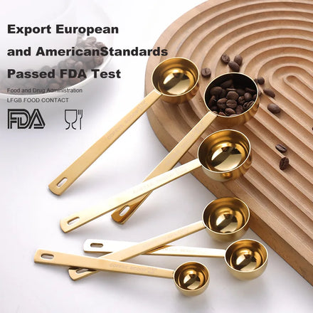 Wholesale 6-Piece Gold 304 Stainless Steel Measuring Spoon Set Long Handle Coffee Scoop for Baking & Tea