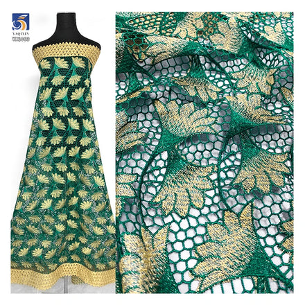 YX1083 2026 New 300gsm African Ethnic Embroidered Rich Bazin Fabric Water-Soluble Lace Embroidery Ethnic Africa Fabric Green