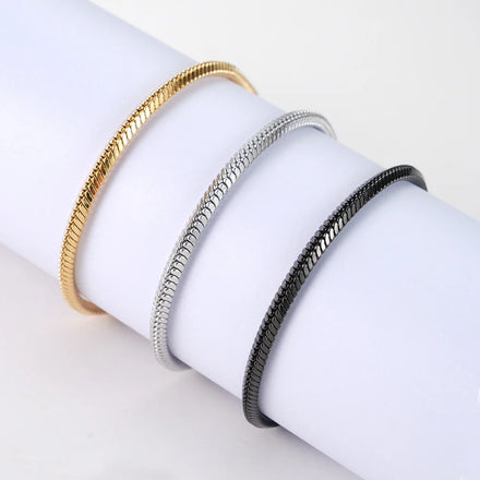 Fashion Simple 2mm Glossy Strong Elegant Gentleman Stainless Steel Square Snake Chain Men Women Bracelet