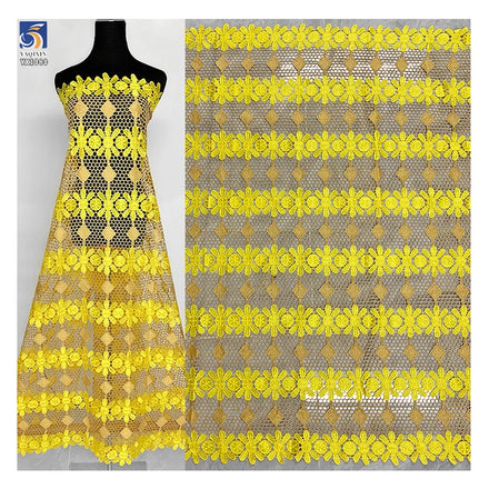YX1080 Summer Sunflowers Yellow Embroidery Net Lace Fabric African Rich Bazin Ethnic Embroidery Water-Soluble Lace Fabrics