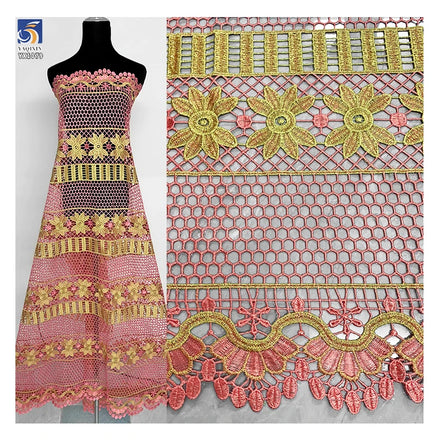 YX1079 Lowest Price on the Entire Network Multi-Colored Polyester Milk Silk Flowers Lace Embroidered Fabric Ethnic Style
