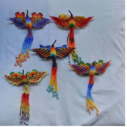 Custom Made Animal Stone Seed Beaded Songbird Pendant Home Decor Art Deco Design 3 Pcs for Back School Baptism Anniversary