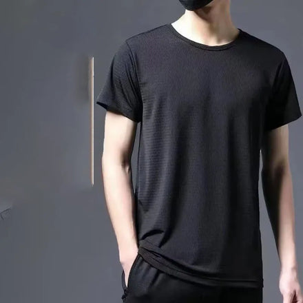 Oem customized cross border ice silk tshirt men's summer loose round neck large size quick drying short sleeve