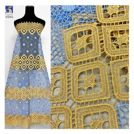 YX1081 Wholesale 300gsm Ghana Nigeria Africa Embroidered Poly Lace Fabric Wedding Ethnic Lace Fabrics Cheap Sell by Yards