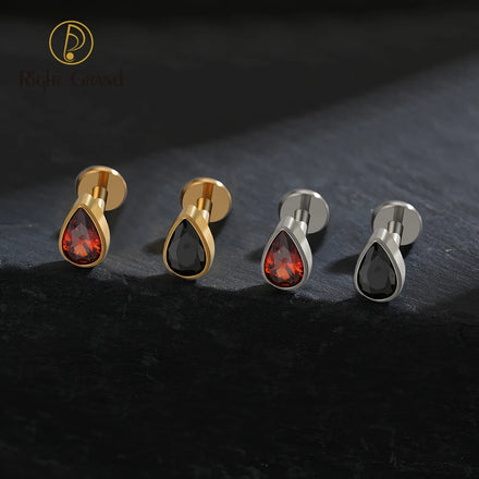 ASTM F136 Titanium Internal Thread Teardrop Garnet Labret Ring Flat Back Cartilage Stud Earring Conch Helix Lip Piercing Jewelry
