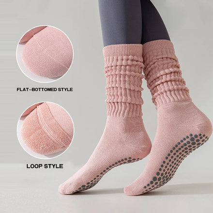 Crew Yoga Socks Pure Cotton Yarn Seamless Non-slip Pilates Women's Calf Socks Boneless Breathable Sweat-Absorbent Plaid Pattern