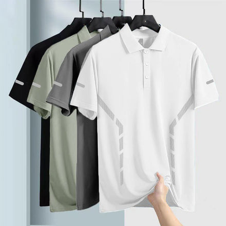 OEM Custom Logo design short sleeve solid color polo collar short sleeve versatile breathable ice silk men polo shirt