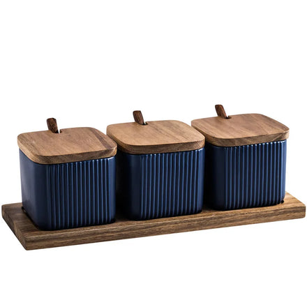 Home Goods Unique Nordic Minimalist Style White Ceramic Spice Jar Canister Set with Bamboo Lids for Kitchen Use
