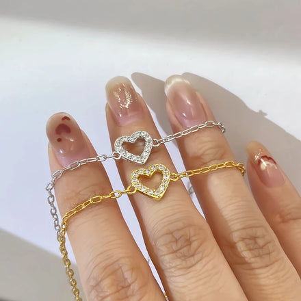 Trendy Jewelry 18k Gold Heart Charm Chain Bracelet Women Heart Bracelet