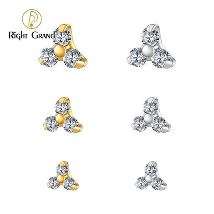 Right Grand ASTM F136 Titanium 16G Internal Threaded CZ Helix Tragus Labret Stud Piercing Top for Piercing Studio