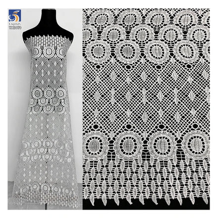 YX1070 220gsm White African Embroidery Lace Customized Fabrics Water-Soluble Woven Embroidered Florals White Lace Fabrics