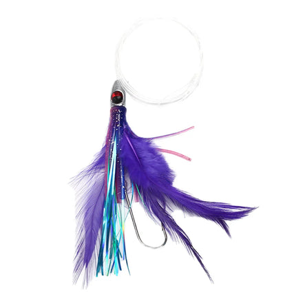 12cm/18g Jig Head Squid Skirt Feather Lure Pre-Tied Hook Line Saltwater Fishing Trolling Octopus Bait Ocean Boat Fishing