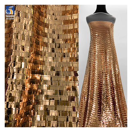 YX1064 3*9mm Size Metallic Glitter Gold Sequins Fabric for Evening Dresses 400gsm Heavy Shiny Sequin Fabric Sales 5 Yards