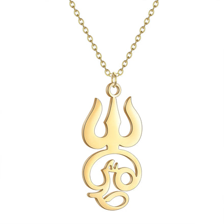 Stainless Steel Gold-tone Tamil Script Personalized Pendant Necklace Indian-style Jewelry.