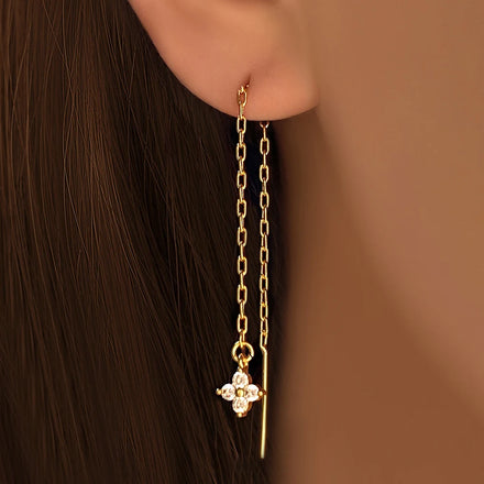 Foxi Wholesale Fashion Korean Bulk in Stock 18K Gold Plated Chain Link Flower Stud Earrings for Women