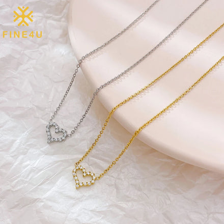 New Arrival PVD Gold Plated Heart Necklace Stainless Steel Clear Zircon Hollow Heart Pendant Necklace for Women