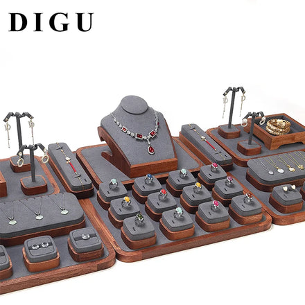 DIGU Premium Wooden Jewelry Display Stand Set Curved Necklace Rack Wooden Jewelry Organizer for Jewelry Retail Store Showcase