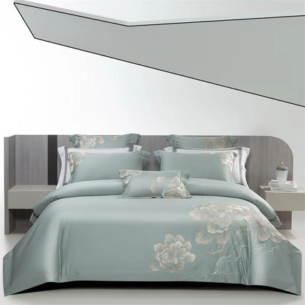 European Style 100s Cotton Embroidery Comforter Cover Green Luxury Palace Bed Sheet Bedding Sets Supplier