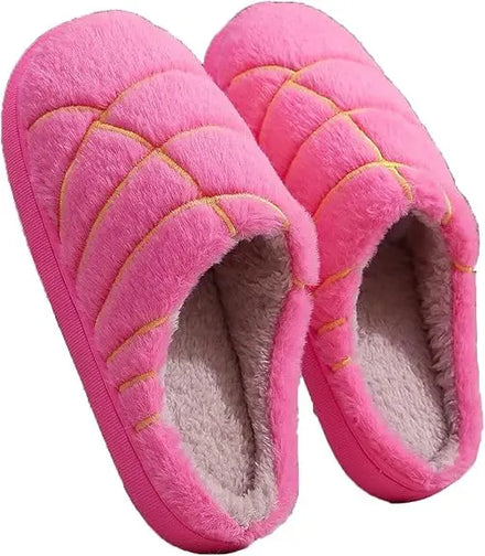 Women Men Soft Cozy Warm Unisex Adult Pink Faux Fur Memory Foam Concha Bread Slippers