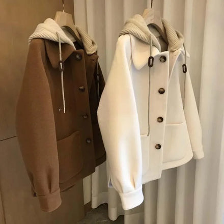 Oem customized autumn and winter new coat large size high end knitted hooded