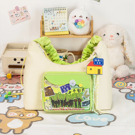 Farming Story Pain Bag the Junco Brand Green Cross-body Shoulder Waterproof Large Capacity Cartoon Embroidery XL Zipper Closure