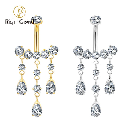 Titanium Teardrop CZ Dangle Belly Button Ring 14G Pear Drop Threaded Navel Curved Barbell Piercing Jewelry