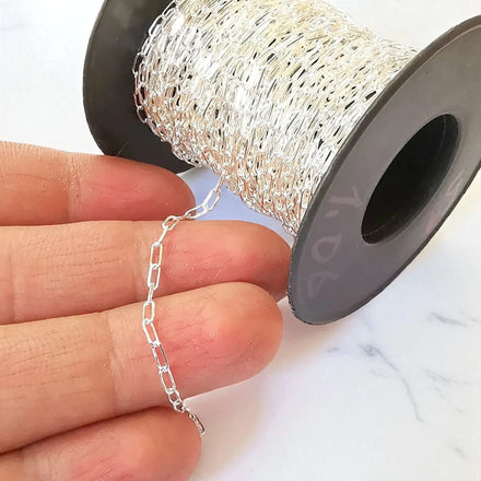 925 Silver Paperclip Chain - 5x2 MM Handmade Chains Roll for Wholesale