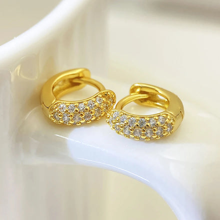 Foxi Classic Design Cubic Zircon Earrings Gold Plated Huggie Pave Gemstone Mini Hoop Earrings for Women