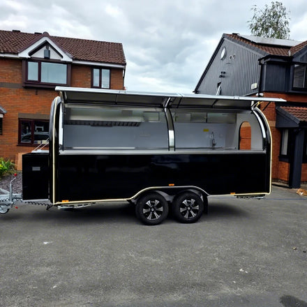 Customized 10ft Black Fiberglass Food Truck USA Standard Mobile Pizza & Hot Dog Trailer with Deep Fryer Snack Food Trailer