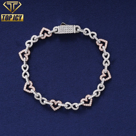 Dropshipping Women's 8mm Bracelet Sparkling 925 Silver Moissanite Diamond with Iced Two Tone Heart Mixed Infinity Bracelet