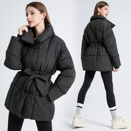2026 New Winter Women's Long Windproof Down Cotton Polyester Coat-Western Style Stylish for Students (Export)