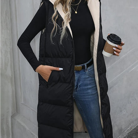 In-Stock 2026 Cross-Border Fashion Solid Color Hooded Long Worsted Vest Waterproof Casual Knitted Zip Sleeveless Coat