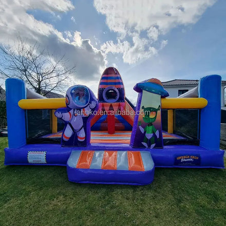 Commercial Themed Party Kids Bouncer Combo Rocket Space Ship Inflatable Bounce House Spaceship Bouncy Castle with Slide