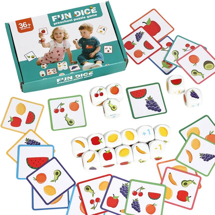 Children's Early Education Fruit Dice Battle Game Cognitive Memory Cards Wooden Tabletop Sorting Educational Toy Set for Kids