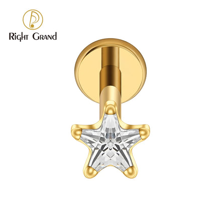 Star CZ Flat Back Stud Earring Piercing Titanium Internal Thread 16G Helix Tragus Cartilage Lip Piercing Jewelry