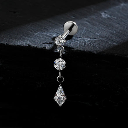 ASTM F136 Titanium Internal Thread Dangling CZ Drop Piercing 16G Dangle Chain Kite Shape Cartilage Helix Stud Flat Back Earring
