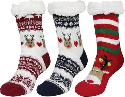 Winter Crew Fuzzy Fluffy Thermal Anti-Slip Soft Warm Cozy Cartoon Reindeer Christmas Floor Socks