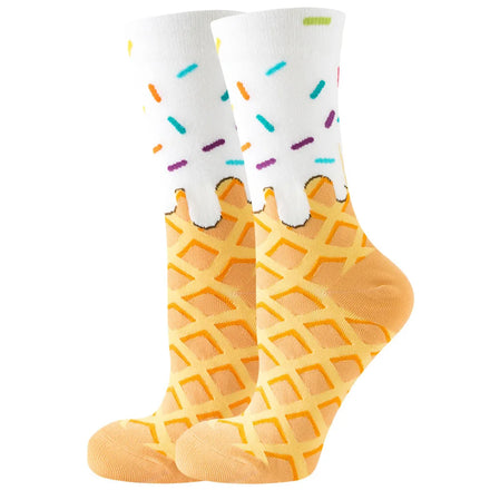 Cute Funny Novelty Happy Food Ice Cream Crew Socsk for Women