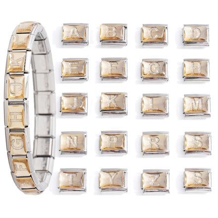 Wholesale Initials with Diamond Gold Stainless Steel Italian Charm Bracelet Letters Charm Link DIY Italian Charms Bracelet