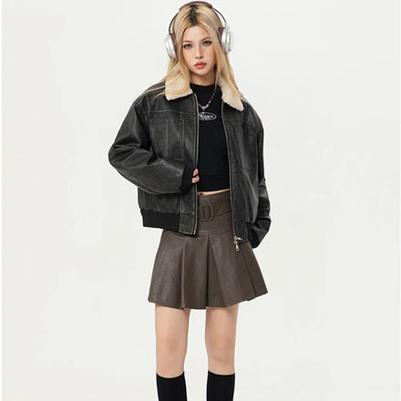 2026 Winter New Actual Shot American Retro Y2K High-Quality PU Leather Cotton Coat