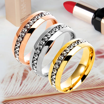Minimalist Vintage Style Unisex Ring Waterproof Rust-Resistant Stainless Steel Row Diamonds Inlaid Fashion Jewelry Accessories