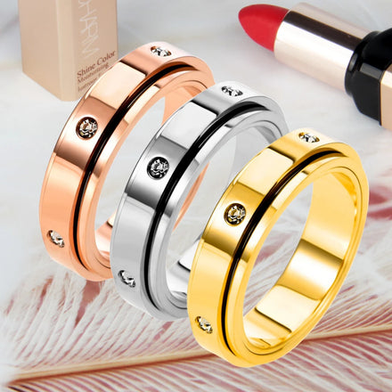 Trendy Vintage Engagement Rings Couple Gift Accessories Double Layer Rotatable Lab Created Diamond-Encrusted Rose Gold Bezel
