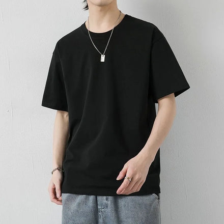 Oem customized heavyweight tshirt fashion 180g short sleeved tshirt for men's round neck black and white short sleeve