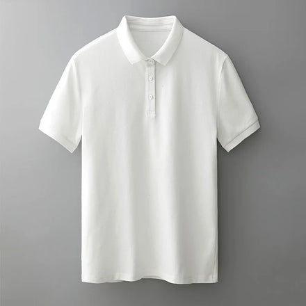 Oem customized cotton polo shirt for middle aged men pure white short sleeved summer japanese style lapel polo tshirt