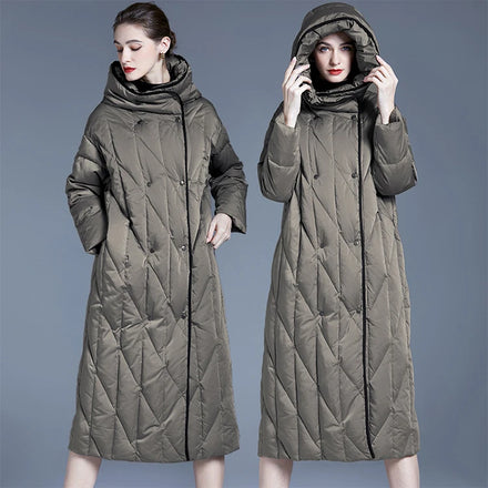 European Station 2026 Winter New Women's Knee-Length Loose Solid Color Versatile Thickened Warm Down Coat