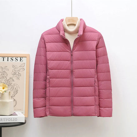 2026 Women's Plus Size Ultra-Light Korean Stand Collar Short Down Jacket White Duck Down(2)